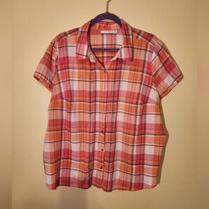 St. John's Bay Pink and Orange Plaid Shirt